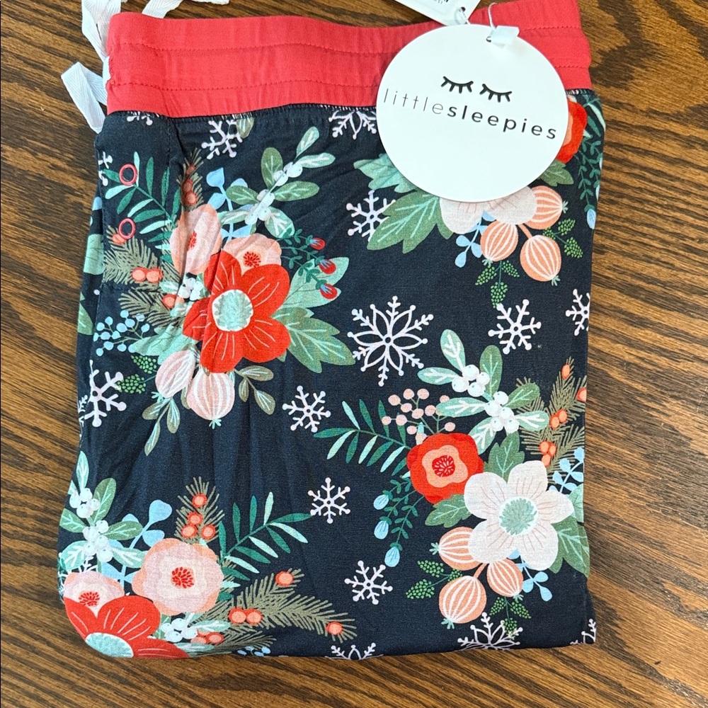 Little Sleepies Red and Green Poinsettia Floral Pajama Pants